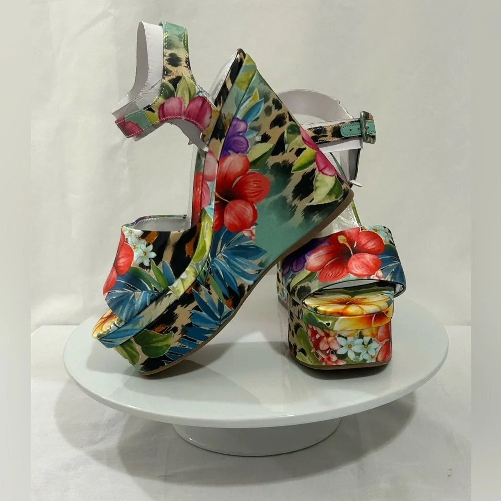 Women’s Floral Leopard Platform Sandals - Multicolor